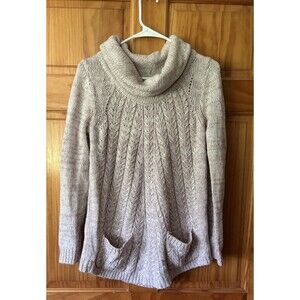 Anthropologie Guinevere Sweater Medium Lavender Cowl Neck Cable Knit Pockets